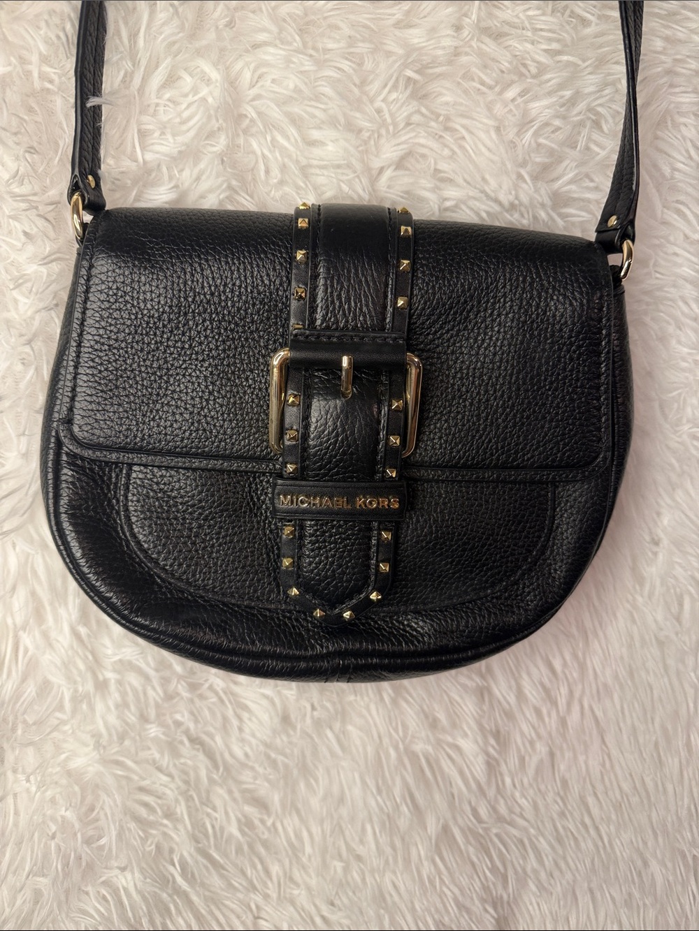 Michael Kors Black Pebbled Leather Studded Crossbody